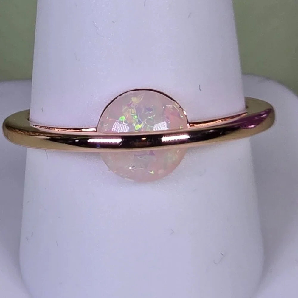 Rose Golden Plated‎ Adjustable Ring With Synthetic Opal Size 10 (NWOT)